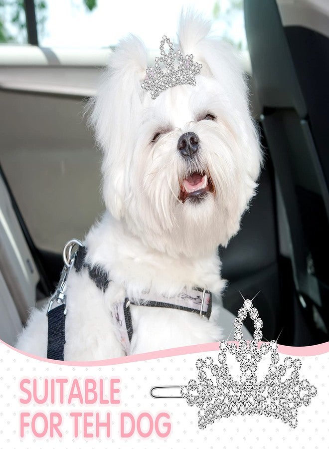 MTLEE 2 Pieces Dog Tiara Crown Hair Clips Clear Crystal Rhinestone Hair Barrettes Pet Crown Clips Puppies Barrette for Pet Dogs Grooming Costume Accessories(Silver) - Image 3