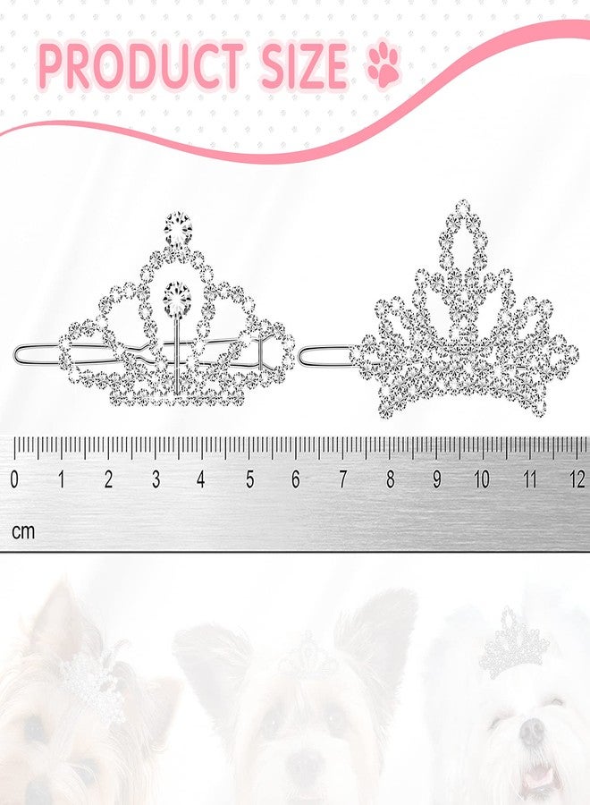 MTLEE 2 Pieces Dog Tiara Crown Hair Clips Clear Crystal Rhinestone Hair Barrettes Pet Crown Clips Puppies Barrette for Pet Dogs Grooming Costume Accessories(Silver) - Image 2