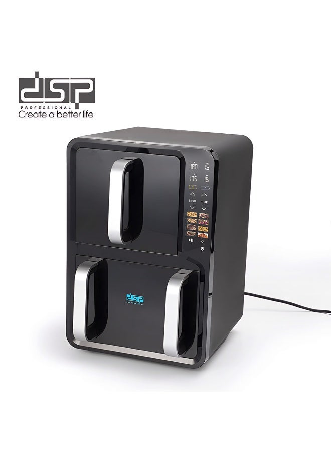 DSB DSP Dual Basket Air Fryer 12L (5L + 7L) – 2800W – Smart LED Touch Control – Oil-Free Cooking – 8 Preset Programs – Double Cooking Without Flavor Mixing - Image 2