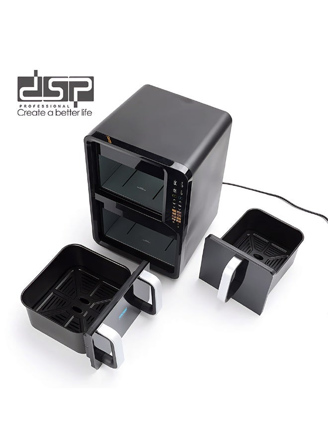 DSB DSP Dual Basket Air Fryer 12L (5L + 7L) – 2800W – Smart LED Touch Control – Oil-Free Cooking – 8 Preset Programs – Double Cooking Without Flavor Mixing - Image 3