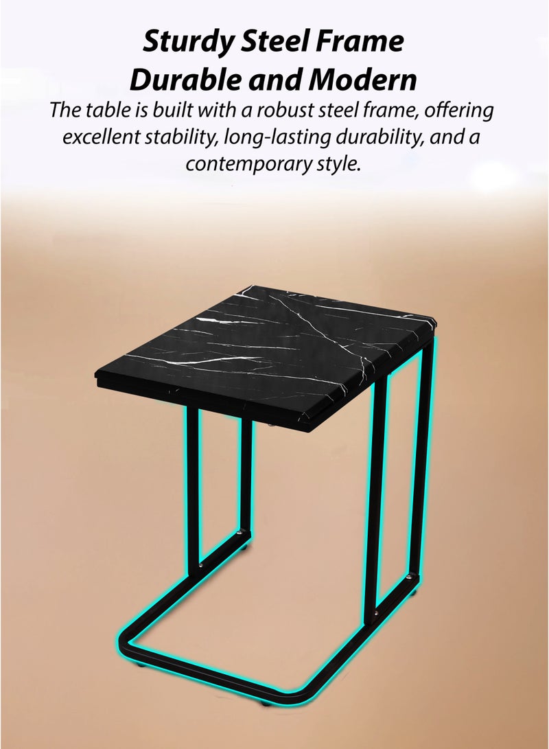 DBLEW 3 Pieces Rectangular Top Nesting Coffee Tables Set Minimalist Stackable Side Tables With Black Faux Marble Veneer Coated MDF Tabletop Accent Tables Industrial End Tables Bedside Desk For Home Office Living Room Hall And Small Spaces Sofa Centre Teapoy Table - Image 5