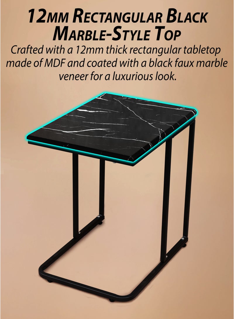 DBLEW 3 Pieces Rectangular Top Nesting Coffee Tables Set Minimalist Stackable Side Tables With Black Faux Marble Veneer Coated MDF Tabletop Accent Tables Industrial End Tables Bedside Desk For Home Office Living Room Hall And Small Spaces Sofa Centre Teapoy Table - Image 4