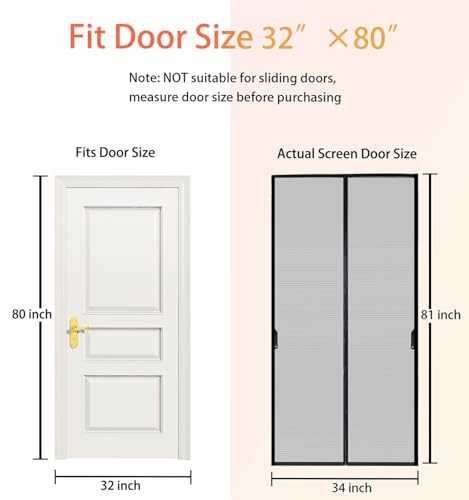 FEGO Magnetic Screen Door Fit Door Size:32"x80", Screen Itself Size 34"x81", Enjoy Breeze, Hands Free Entry, Reinforced Fiberglass Mesh Anti-Tearing, Pet & Kid Friendly, Strong Magnets for Patio/Front - Image 4