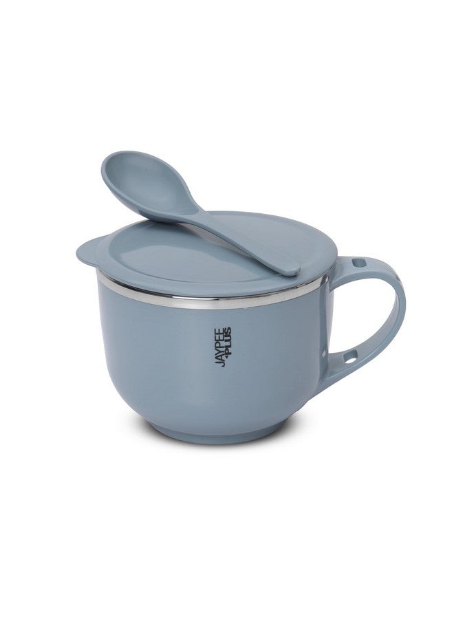 وعاء حساء من الفولاذ المقاوم للصدأ مع غطاء وحامل ملعقة سوفتوك، وعاء ماغي، وعاء نودلز، كوب للحليب، أفضل هدية ديوالي، كوب للأطفال، الفتيات، الأولاد، عيد الميلاد، أزرق