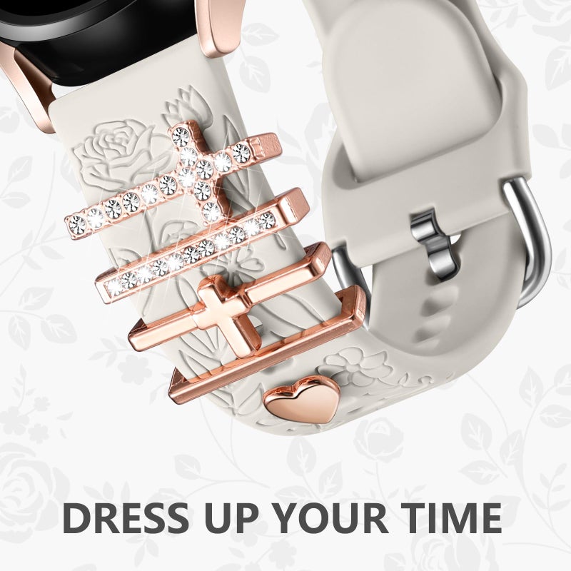 DaQin Flower Engraved Band Compatible with Samsung Galaxy Watch 7 Band/FE 6 5 4 40mm 44mm,Galaxy Active 2, 20mm Watch Band Soft Silicone Replacement Strap with Decorative Charms Accessories Women - Image 4