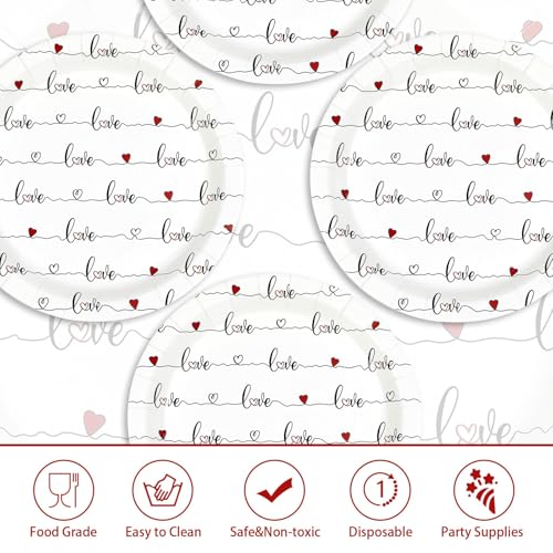 Greencian 50Pcs Valentine's Day Paper Plates 9" Disposable Red Love Heart Paper Plates Red Hearts Dinner Plates for Valentine Wedding Anniversary Galentine Party Decorations - Image 2
