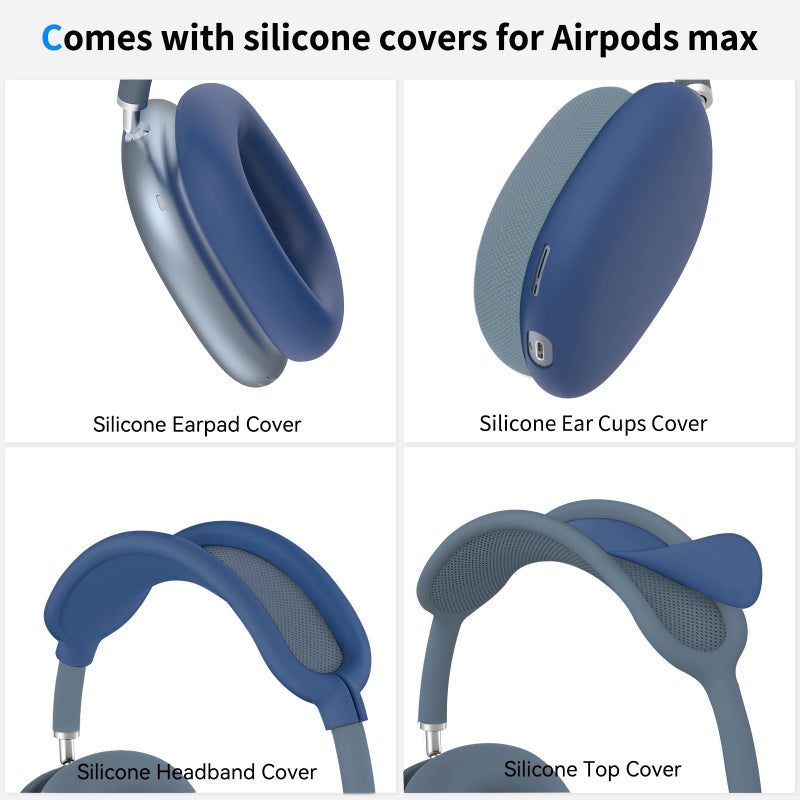 MINDRESY Hard Case for AirPods Max Supports Sleep Mode, Travel Carrying Headphone Case with AirPods Max Silicone Earpad Case/Ear Cups/Headband Cover, AirPod Max Protective Portable Storage Bag (Blue) - Image 4