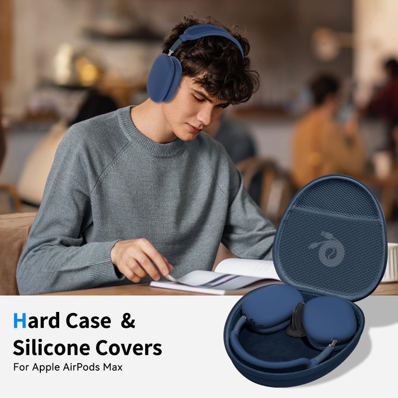 MINDRESY Hard Case for AirPods Max Supports Sleep Mode, Travel Carrying Headphone Case with AirPods Max Silicone Earpad Case/Ear Cups/Headband Cover, AirPod Max Protective Portable Storage Bag (Blue) - Image 2
