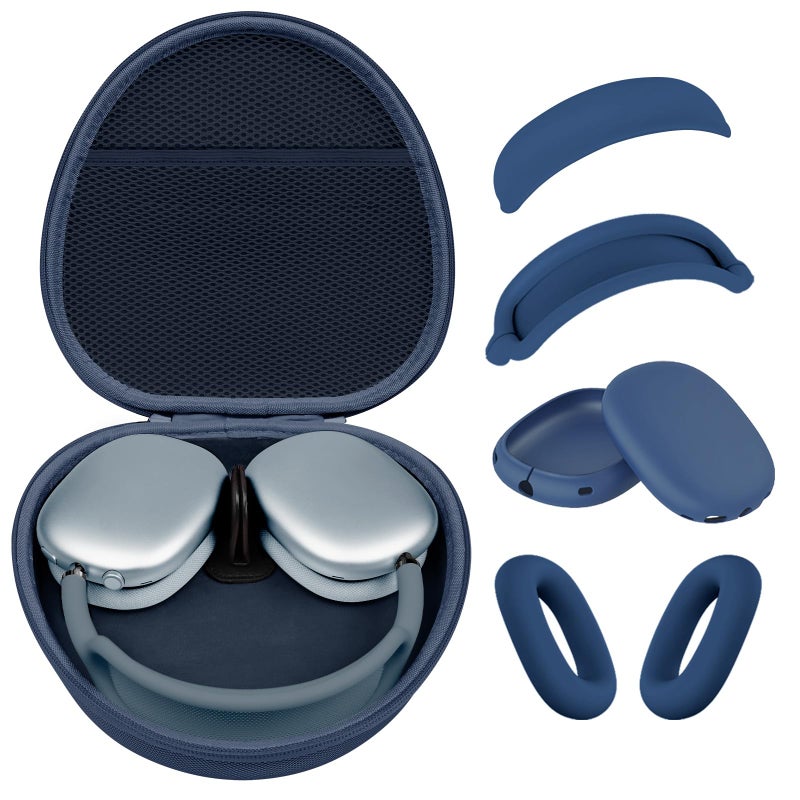 MINDRESY Hard Case for AirPods Max Supports Sleep Mode, Travel Carrying Headphone Case with AirPods Max Silicone Earpad Case/Ear Cups/Headband Cover, AirPod Max Protective Portable Storage Bag (Blue) - Image 1