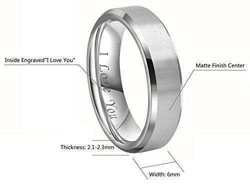 CROWNAL 4mm 6mm 8mm Titanium Wedding Couple Bands Rings Men Women Matte Brush Center Beveled Edges Engraved I Love You Comfort Fit Size 4 To 16 (6mm,9) - Image 3
