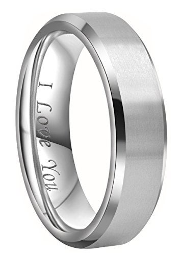 CROWNAL 4mm 6mm 8mm Titanium Wedding Couple Bands Rings Men Women Matte Brush Center Beveled Edges Engraved I Love You Comfort Fit Size 4 To 16 (6mm,9) - Image 5