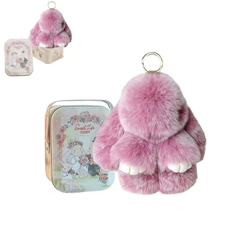 BOVVSKY Bunny Keychain with Box, Bunny Keychain with Tin, BunnyCute Plush Key chain (Frost Pink) - Image 1