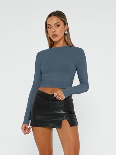 AUTOMET 3 Pack Womens Long Sleeve T Shirts Fall Fashion Basic Going Out Crop Tops Slim Fitted Winter Clothes 2025 Black White Haze Blue M - Image 2