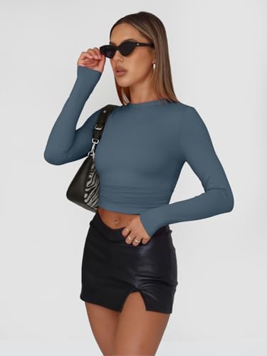 AUTOMET 3 Pack Womens Long Sleeve T Shirts Fall Fashion Basic Going Out Crop Tops Slim Fitted Winter Clothes 2025 Black White Haze Blue M - Image 5