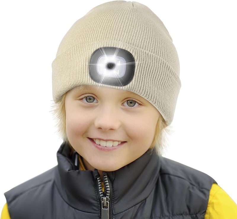 Etsfmoa Store Unisex Beanie with The Light,Gifts for Kids Boys and Girls Children USB Rechargeable Headlamp The Cap - Image 1