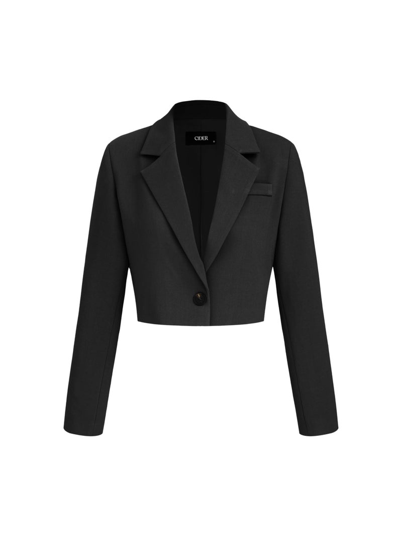 CIDER Womens Blazer Cropped Business Casual Open Front Long Sleeve Suit Work Office Blazer Jacket: Black, XL - Image 1