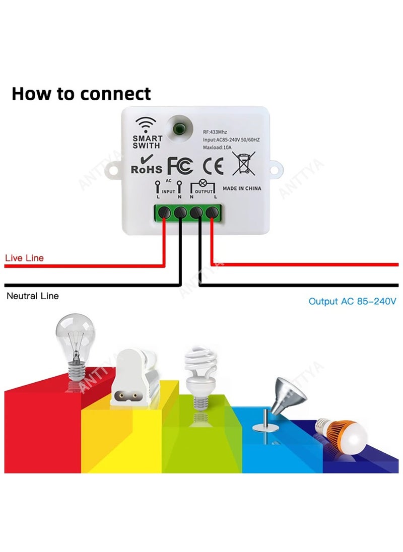 Generic - Wireless Light Switch 433Mhz Mini Remote Control,85-250V 10A Smart Relay Receiver, Wall Switch Panel, Led Lamp Fan ﻿ - Image 1