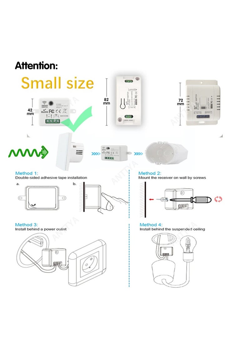Generic - Wireless Light Switch 433Mhz Mini Remote Control,85-250V 10A Smart Relay Receiver, Wall Switch Panel, Led Lamp Fan ﻿ - Image 1