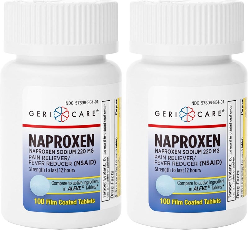 GeriCare Naproxen Sodium Tablets, 220mg (100 Count) NSAID Extra Strength Pain Relief for Headache, Arthritis, Muscle Aches, Menstrual Cramps, Film-Coated, Anti Inflammatory, Fever Reducer (Pack of 2)