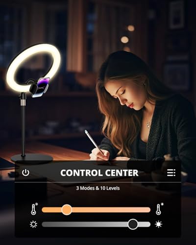 UBeesize 12 Desk Ring Light with Stand Phone Holder Adjustable Studio Light for PhotographyZoom Meetings YouTube TikTok Live Streaming - Image 3