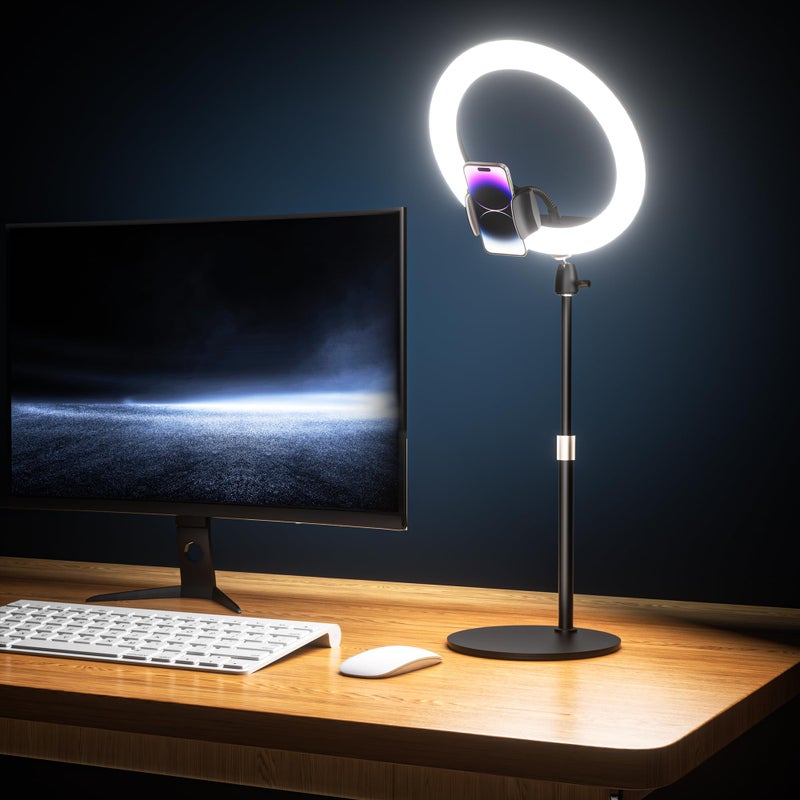 UBeesize 12 Desk Ring Light with Stand Phone Holder Adjustable Studio Light for PhotographyZoom Meetings YouTube TikTok Live Streaming - Image 2