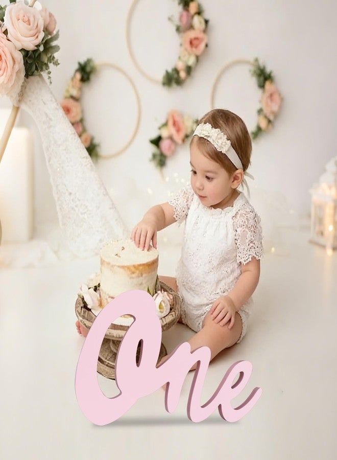 TONIFUL One Wooden Sign Cutout Letter for Girl 1st Birthday Party Decorations Table Centerpieces for First Birthday Light Pink Letter Wooden Photo Booth Props Party Decorations Supplies - Image 4