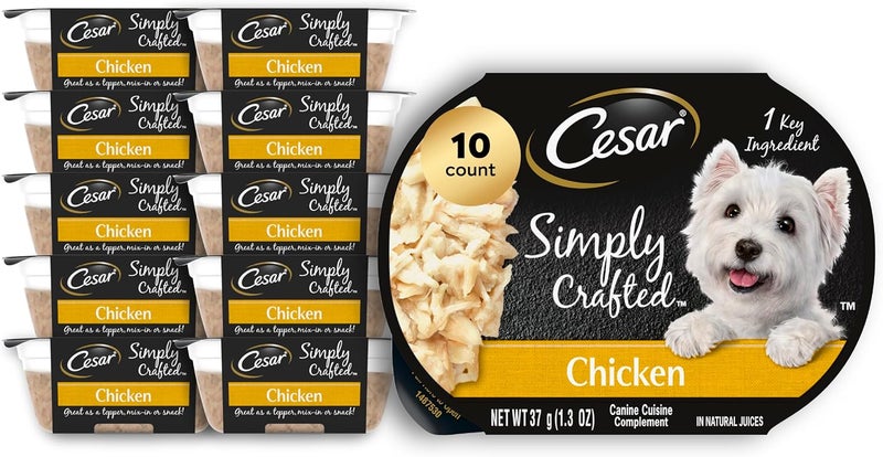 Cesar Simply Crafted Adult Soft Wet Dog Food Meal Topper with Chicken - 10 Count (1.3 oz. Tubs) - Image 1