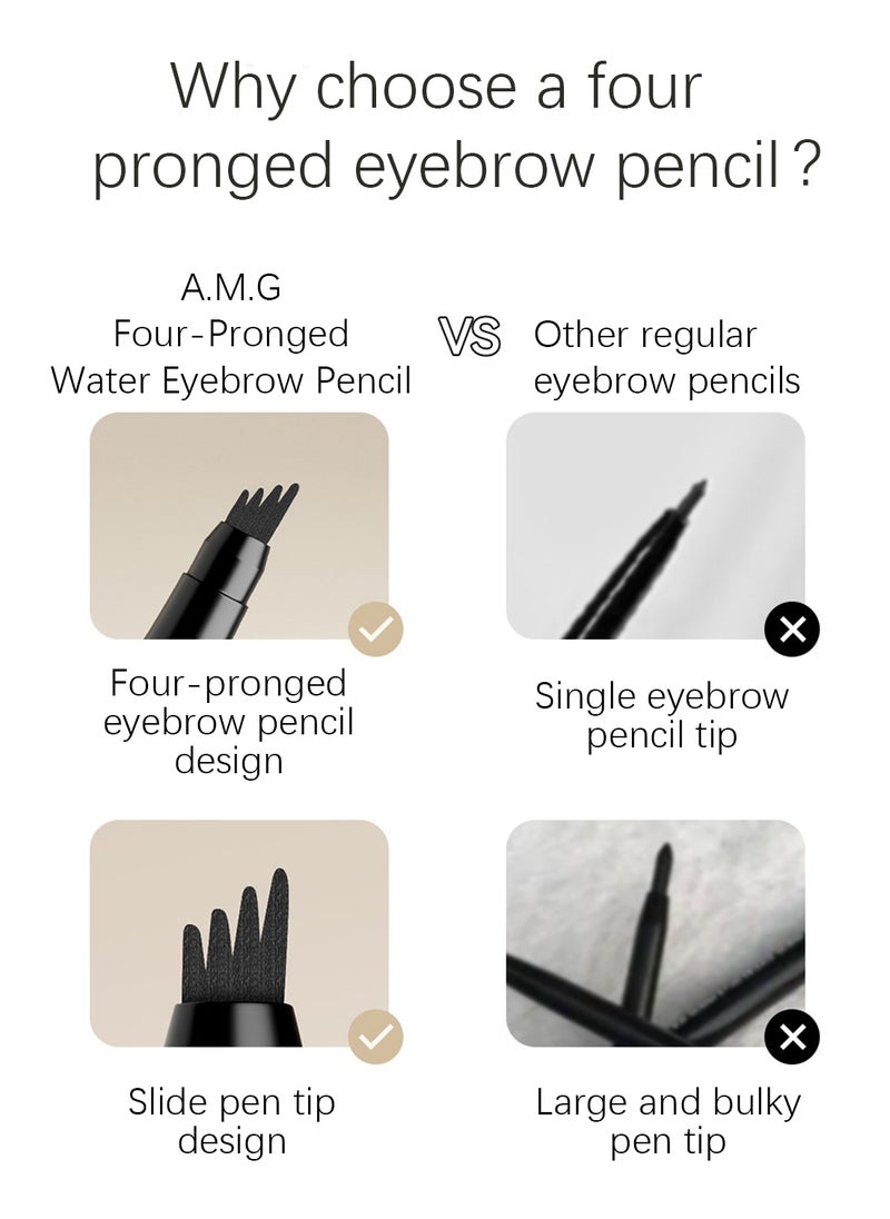 AMG - Eyebrow Pen with Micro-Fork Tip, Brow Gel, 4 Tip Microblade Eyebrow Pen, Waterproof Smudge Proof Long Lasting Brow Contouring Pencil, 0.55ml (Honey Cobbee Brown) - Image 1