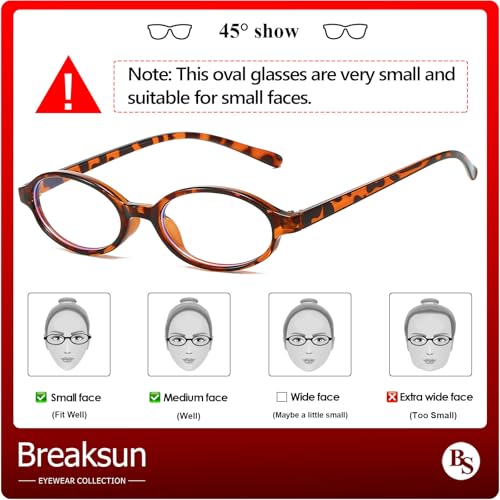 Breaksun نظارات بريكسون ريترو صغيرة بيضاوية للنساء والرجال من التسعينات للوجوه الصغيرة نظارات ضوء أزرق كوسبلاي Y2K نظارات مزيفة (سلحفاة) - Image 4