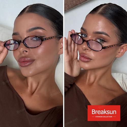 Breaksun نظارات بريكسون ريترو صغيرة بيضاوية للنساء والرجال من التسعينات للوجوه الصغيرة نظارات ضوء أزرق كوسبلاي Y2K نظارات مزيفة (سلحفاة) - Image 3
