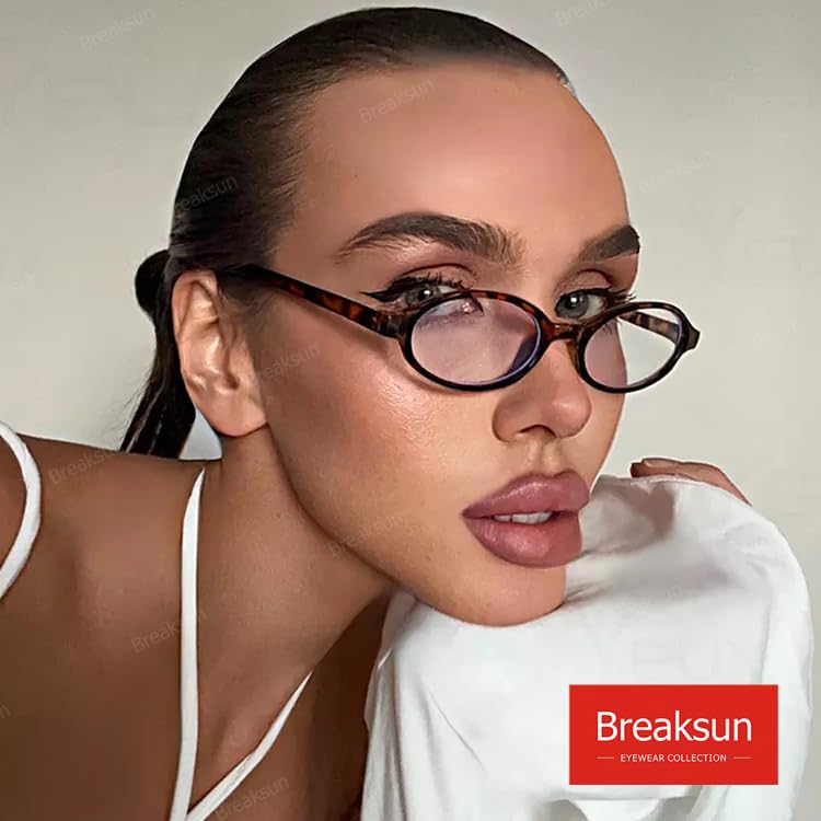 Breaksun نظارات بريكسون ريترو صغيرة بيضاوية للنساء والرجال من التسعينات للوجوه الصغيرة نظارات ضوء أزرق كوسبلاي Y2K نظارات مزيفة (سلحفاة) - Image 2