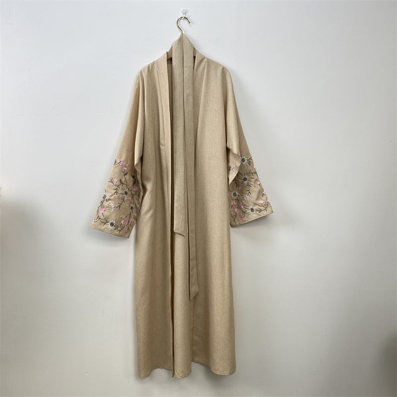 monica fashion Fashion Linen Embroidered Patchwork Cardigan  Robe - Image 3