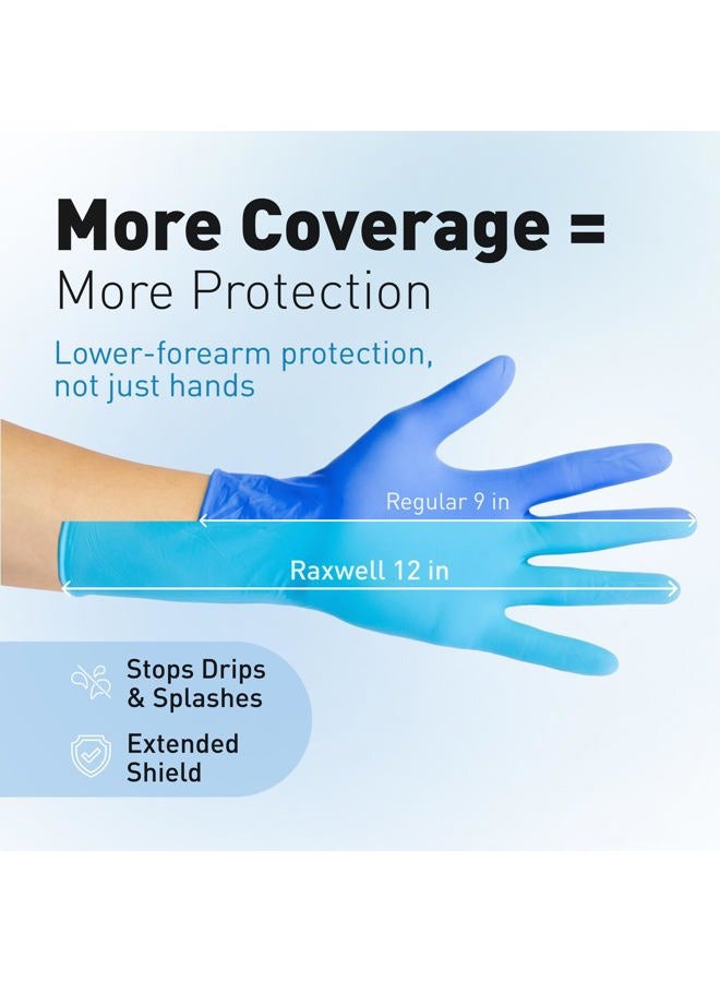 Raxwell Disposable Blue Extended Cuff Nitrile Gloves Large | 8.5-mil Heavy Duty Nitrile Examination Gloves | 50 Count Fully Textured, Latex Free & Powder Free | Food Grade, Food Safe & Puncture - Image 2