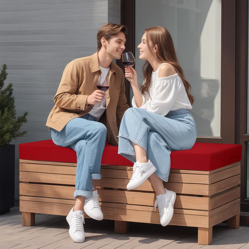 idee-home وسادة مقعد خارجي مقاومة للماء من إيدي هوم، وسائد مقاعد للأثاث الخارجي، وسادة بديلة لأرجوحة الفناء مع أربطة للحديقة، 45 × 18 بوصة حمراء - Image 2