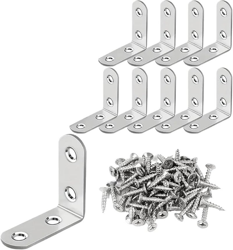 50Pcs Stainless Steel 90 Degree Angle Brackets with Screws Cabinet Corner Brace Fastener - Image 2