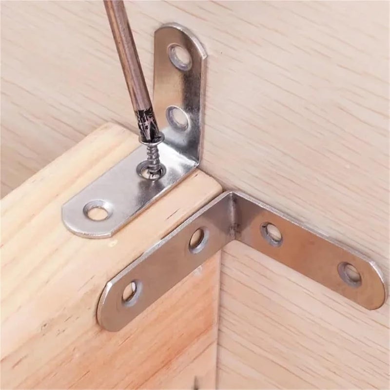 50Pcs Stainless Steel 90 Degree Angle Brackets with Screws Cabinet Corner Brace Fastener - Image 3