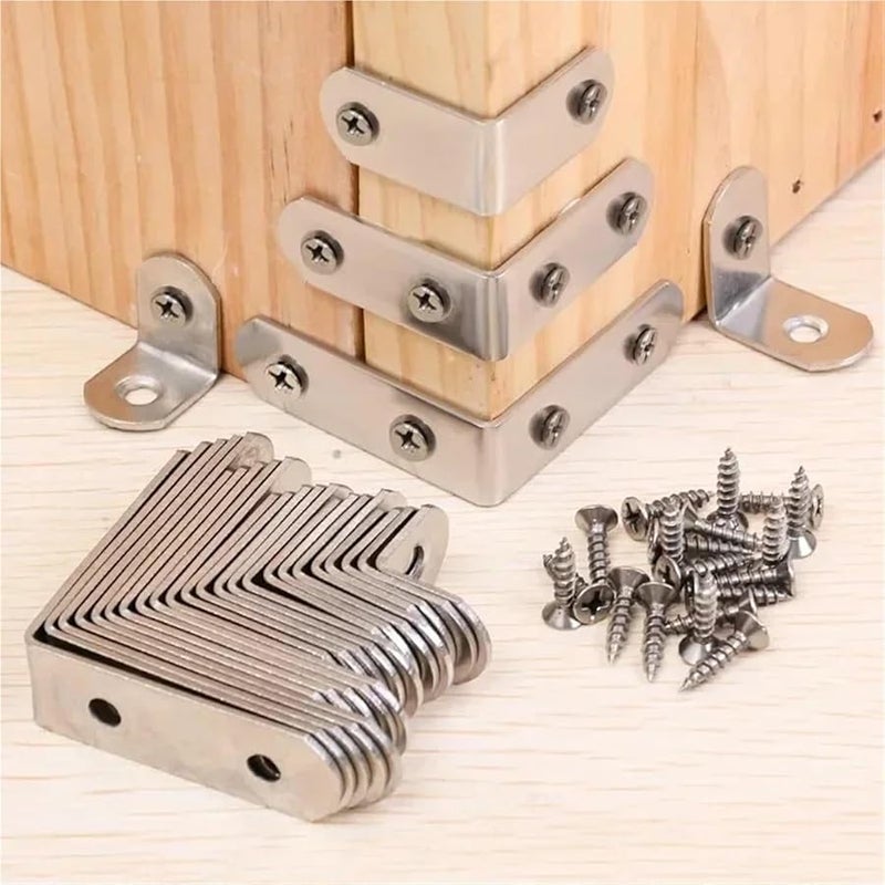 50Pcs Stainless Steel 90 Degree Angle Brackets with Screws Cabinet Corner Brace Fastener - Image 4