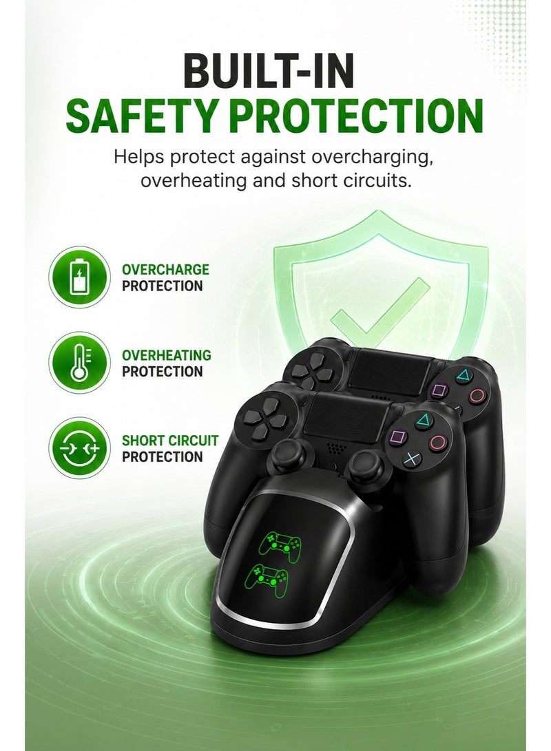 دوبي قاعدة شحن مزدوجة لاسلكية لوحدات تحكم PS4 من DOBE | حامل شحن سريع عبر USB مع مؤشر LED لحالة الشحن | شاحن مزدوج لوحدات تحكم PS4 وPS4 Slim وPS4 Pro - Image 5