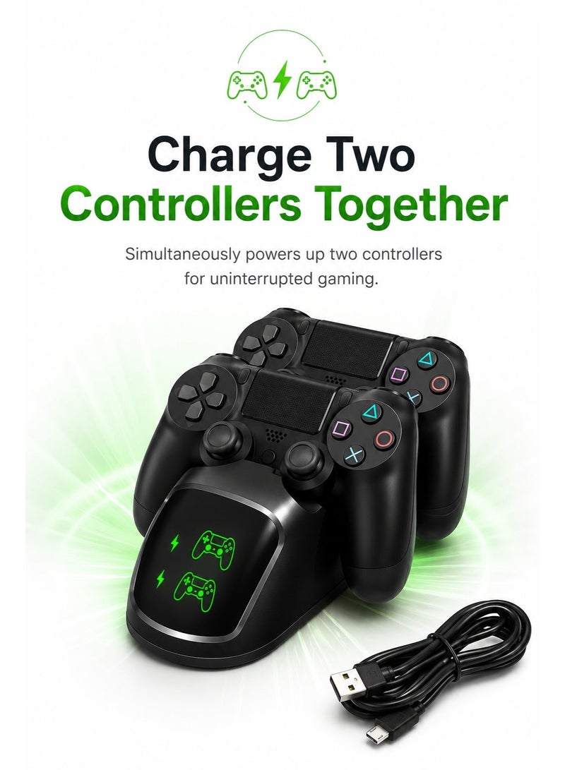 دوبي قاعدة شحن مزدوجة لاسلكية لوحدات تحكم PS4 من DOBE | حامل شحن سريع عبر USB مع مؤشر LED لحالة الشحن | شاحن مزدوج لوحدات تحكم PS4 وPS4 Slim وPS4 Pro - Image 4