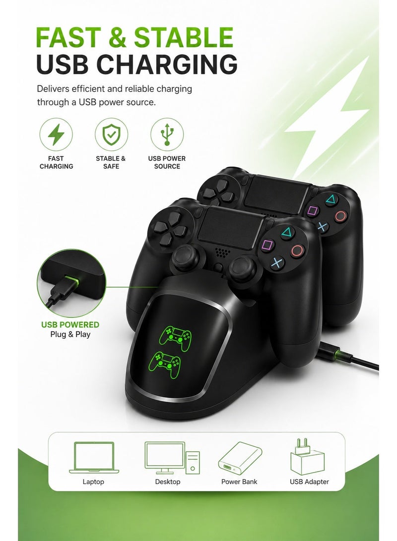 دوبي قاعدة شحن مزدوجة لاسلكية لوحدات تحكم PS4 من DOBE | حامل شحن سريع عبر USB مع مؤشر LED لحالة الشحن | شاحن مزدوج لوحدات تحكم PS4 وPS4 Slim وPS4 Pro - Image 2
