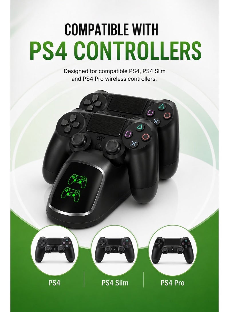 دوبي قاعدة شحن مزدوجة لاسلكية لوحدات تحكم PS4 من DOBE | حامل شحن سريع عبر USB مع مؤشر LED لحالة الشحن | شاحن مزدوج لوحدات تحكم PS4 وPS4 Slim وPS4 Pro - Image 3