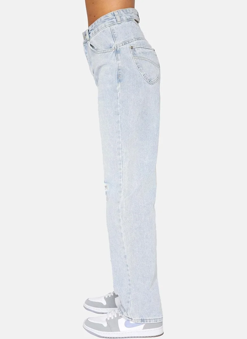 YUNIQEE Blue Straight Fit Slash Knee High-Rise Jeans