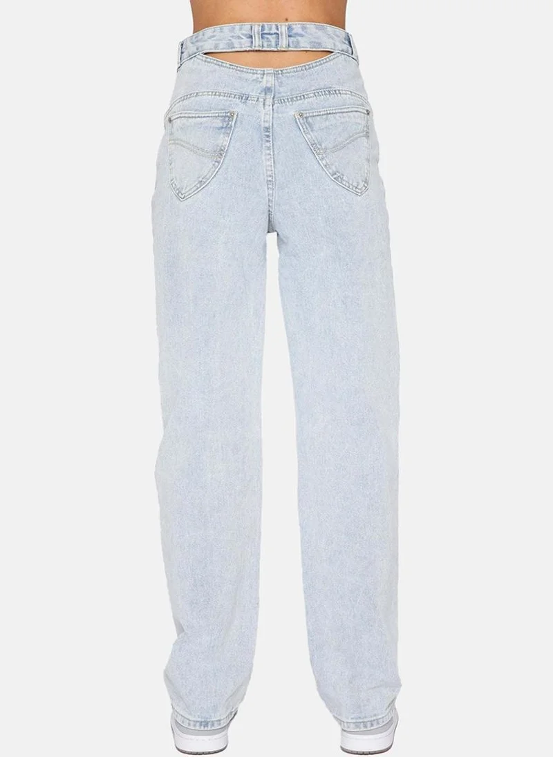 YUNIQEE Blue Straight Fit Slash Knee High-Rise Jeans