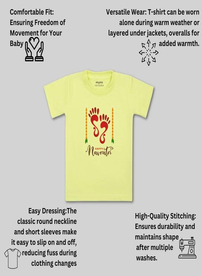 ARVESA Happy Navratri TS-1088 Navratri Baby Tshirt for Kids Boys & Girls Half Sleeves Round Neck Clothes Tshirt for Kids Boys 1 Months to 6 Years Dress Yellow - Image 3