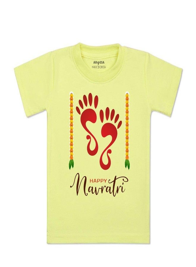 ARVESA Happy Navratri TS-1088 Navratri Baby Tshirt for Kids Boys & Girls Half Sleeves Round Neck Clothes Tshirt for Kids Boys 1 Months to 6 Years Dress Yellow - Image 1