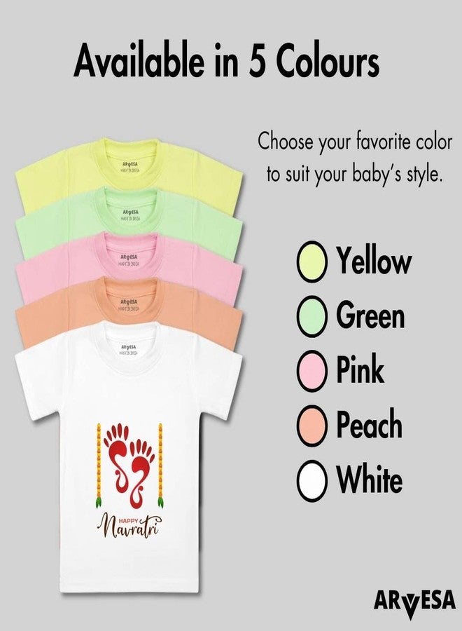 ARVESA Happy Navratri TS-1088 Navratri Baby Tshirt for Kids Boys & Girls Half Sleeves Round Neck Clothes Tshirt for Kids Boys 1 Months to 6 Years Dress Yellow - Image 4