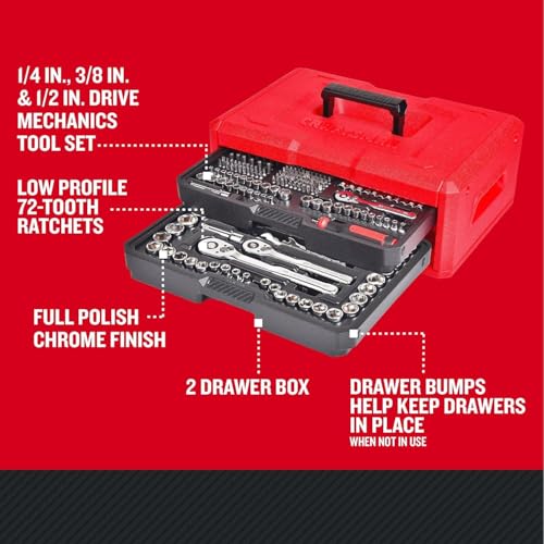 CRAFTSMAN مجموعة أدوات ميكانيكا كرافتسمان، مجموعة أدوات يدوية ومجموعة مقابس مكونة من 256 قطعة مع مفتاح ربط منخفض الارتفاع ذو 72 سن (CMMT45256) - Image 3