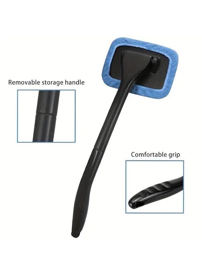 Dark Blue Extendable Car Window Cleaning Tool Set with Washable Reusable Microfiber Pad - Image 3