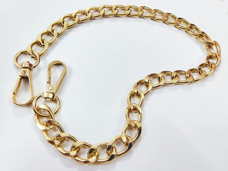 Tia Premium Purse Shoulder Bag Chain Strap Handle, Handbag Purse Chain Replacement, Purse, Clutch Making, Decoration & DIY (1Pc, Golden Flat Chain-17Inch) - Image 1