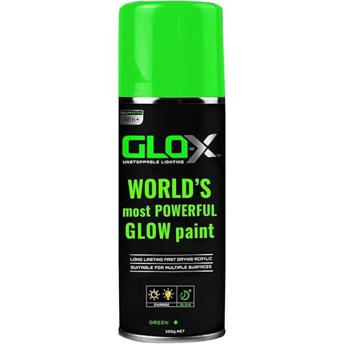 GLO-X Green Glow in the Dark Spray Paint - Make Halloween Indoor and Outdoor Decorations Glow Neon Fluorescent in the Dark - Metal Plastic Fabric - Image 1